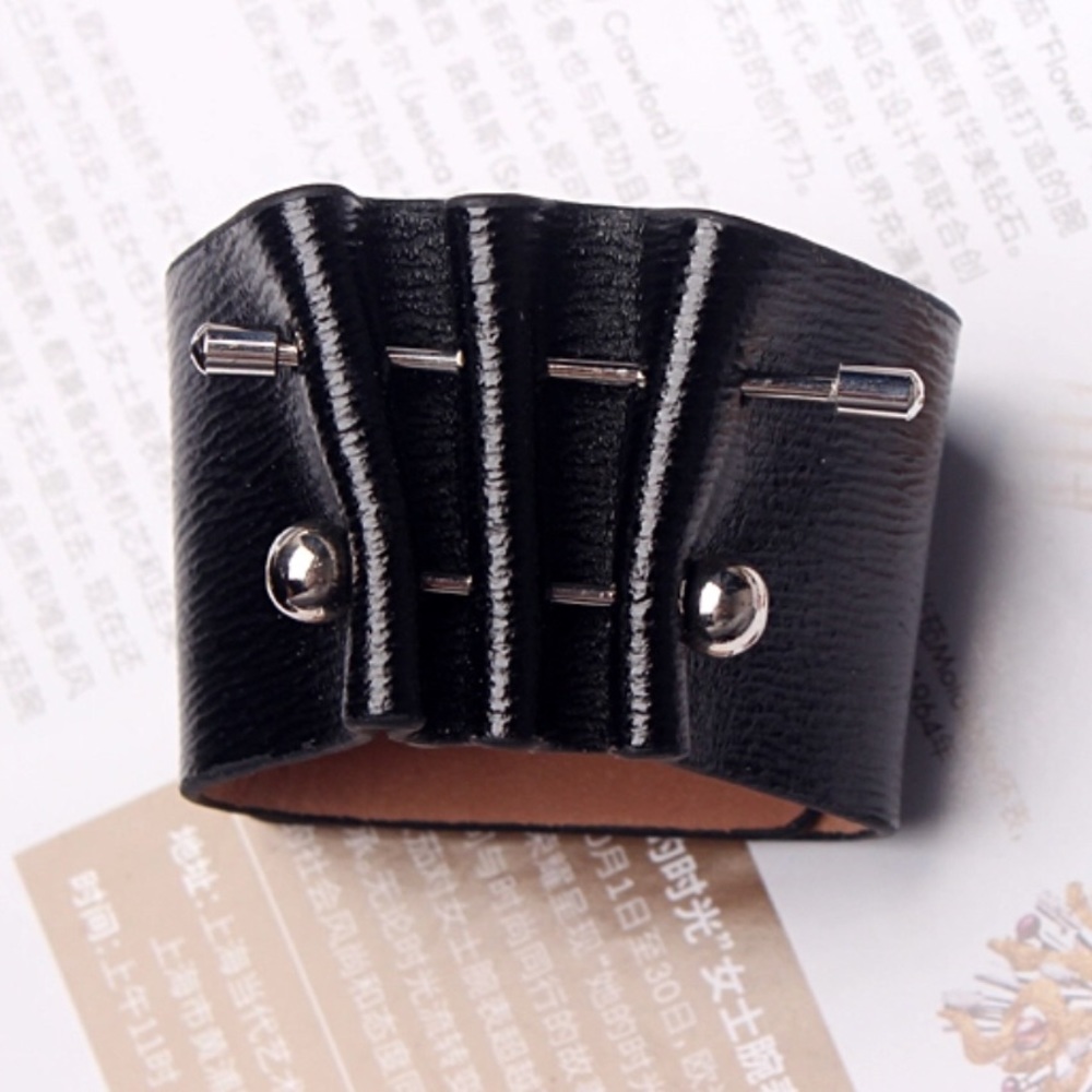 Women’s black leather silver studded cuff